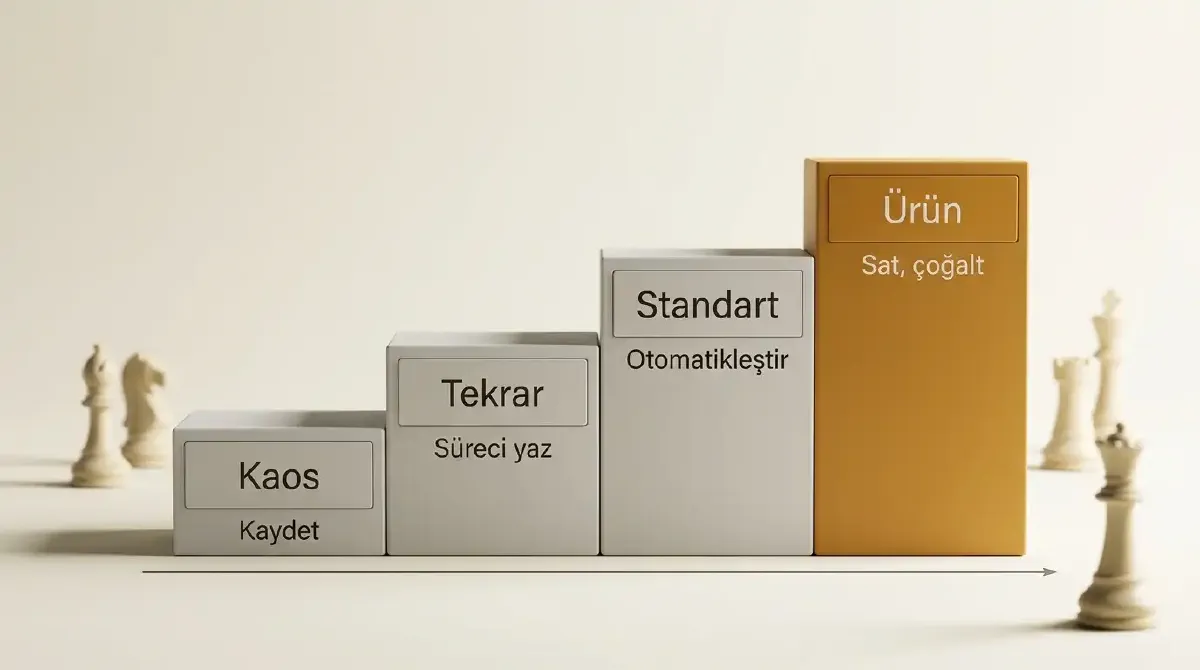 Kaos, tekrar, standart ve ürün aşamalarını gösteren merdiven diyagramı