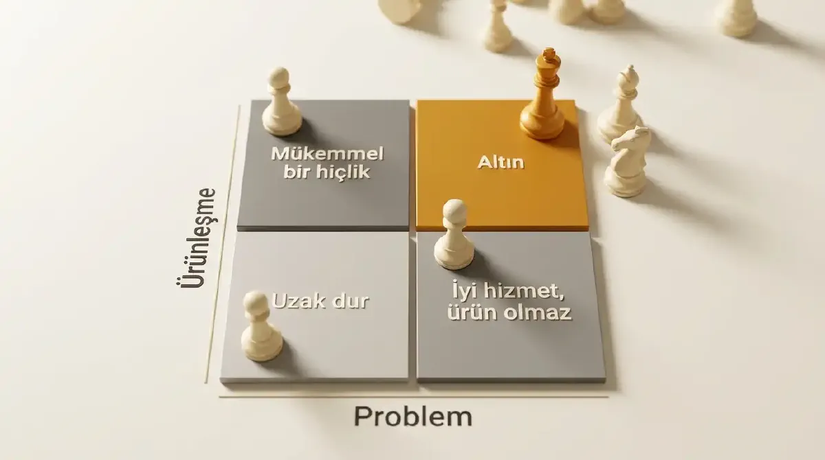 Problem puanı ile ürünleşme puanını kesiştiren dört kutuluk matris