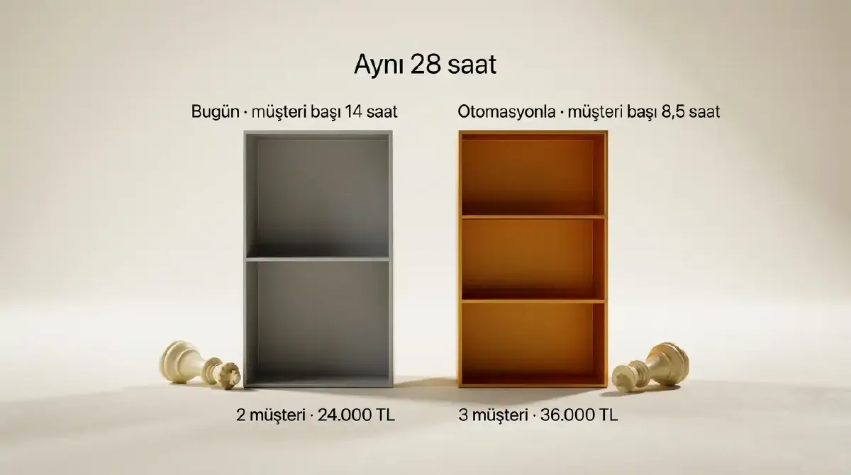Otomasyon öncesi ve sonrası müşteri kapasitesini karşılaştıran diyagram