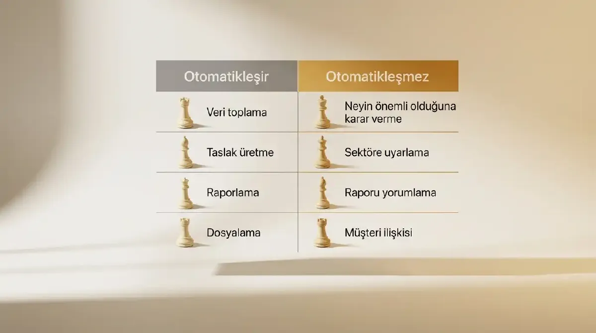 Otomatikleşen ve otomatikleşmeyen işleri ayıran iki sütunlu tablo
