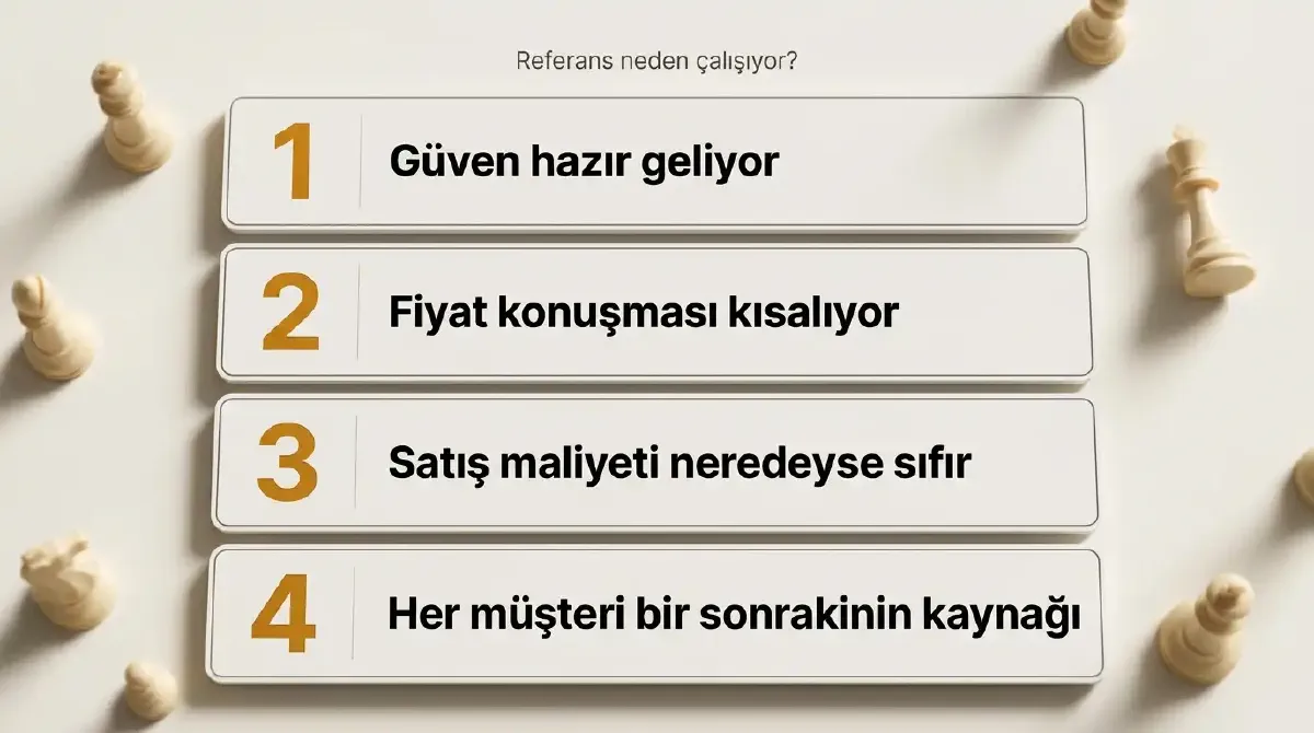 Referansın işe yaramasının dört sebebini sıralayan diyagram