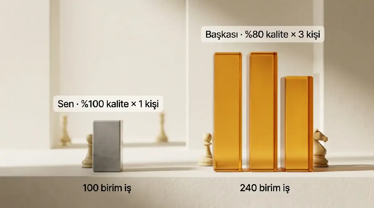 Yüzde yüz kalitede tek kişi ile yüzde seksen kalitede üç kişinin karşılaştırması
