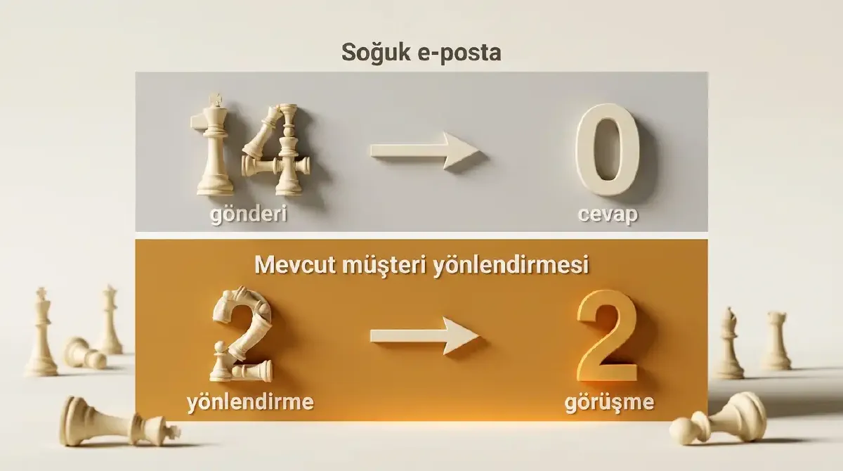 Soğuk e-posta ile referansın dönüş oranlarını karşılaştıran diyagram