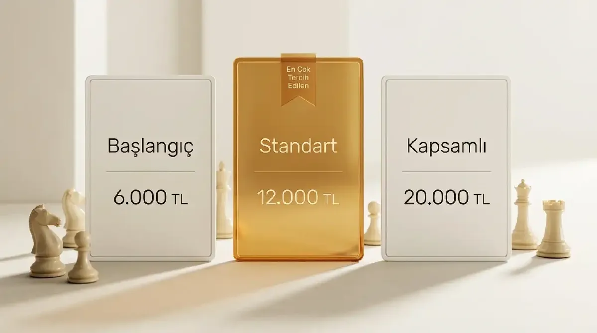 Ortadaki standart paketin öne çıktığı üç paketli fiyat diyagramı