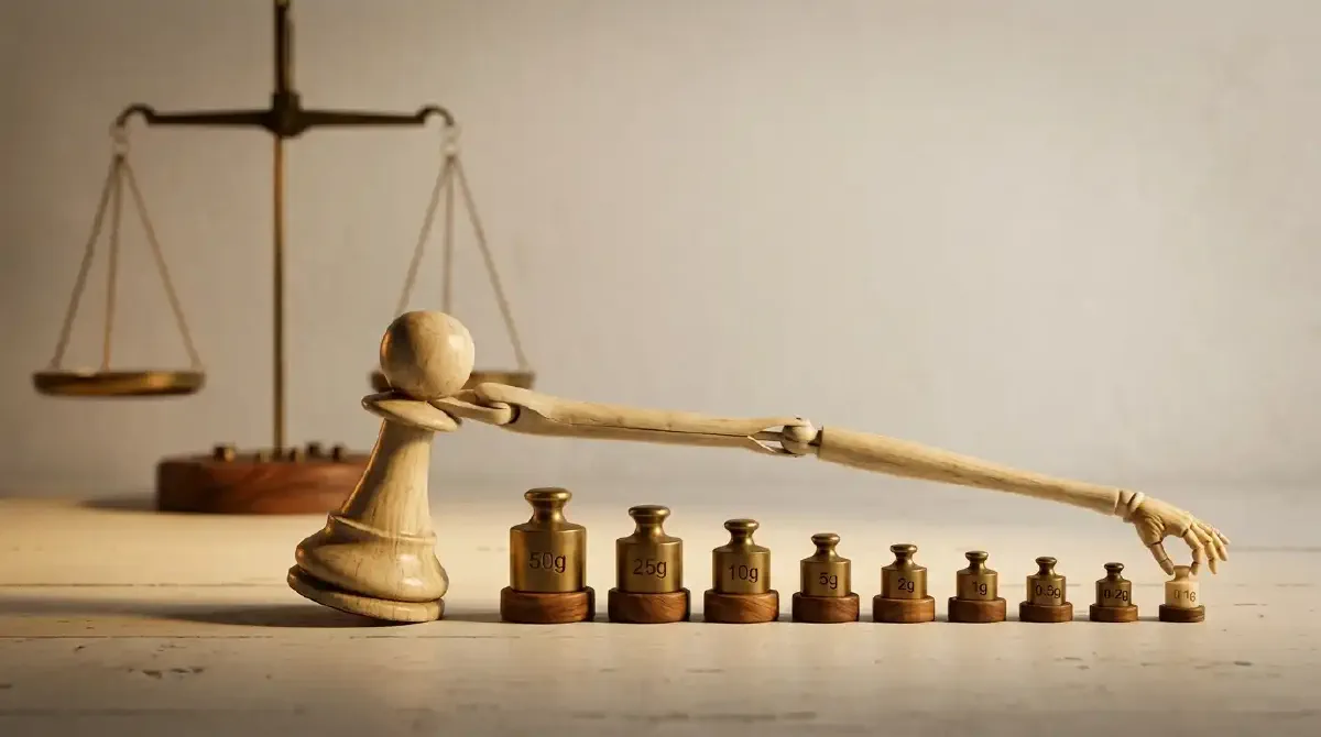 Büyükten küçüğe dizili ağırlıklardan en küçüğünü seçen piyon