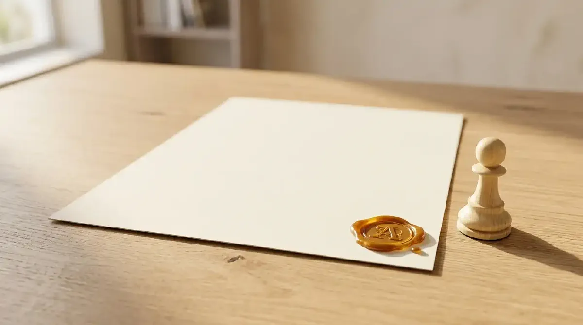 Masada amber mühürlü tek sayfa ve yanında duran piyon