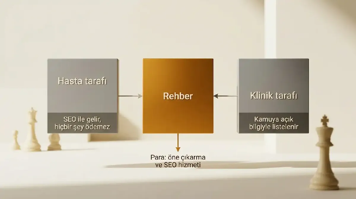 Hasta tarafı, klinik tarafı ve gelirin nereden geldiğini gösteren rehber modeli