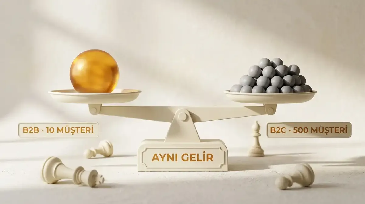On müşteri ile beş yüz müşteriyi aynı gelirde dengeleyen terazi