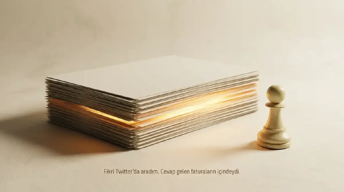 Sayfaların arasından amber ışık sızan kâğıt destesi