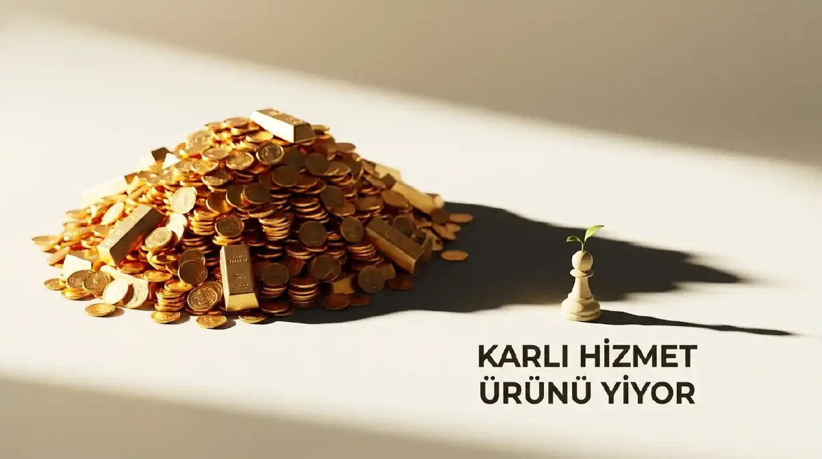 Parlak altın yığınının gölgesinde kalmış minik filiz