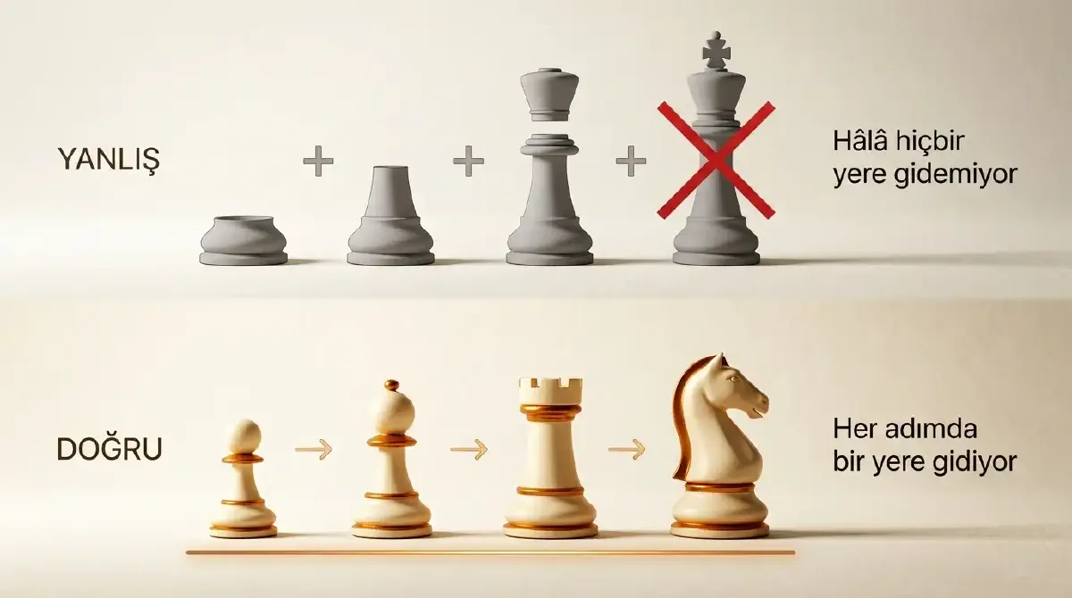Tekerlek ile kaykayı karşılaştıran MVP diyagramı