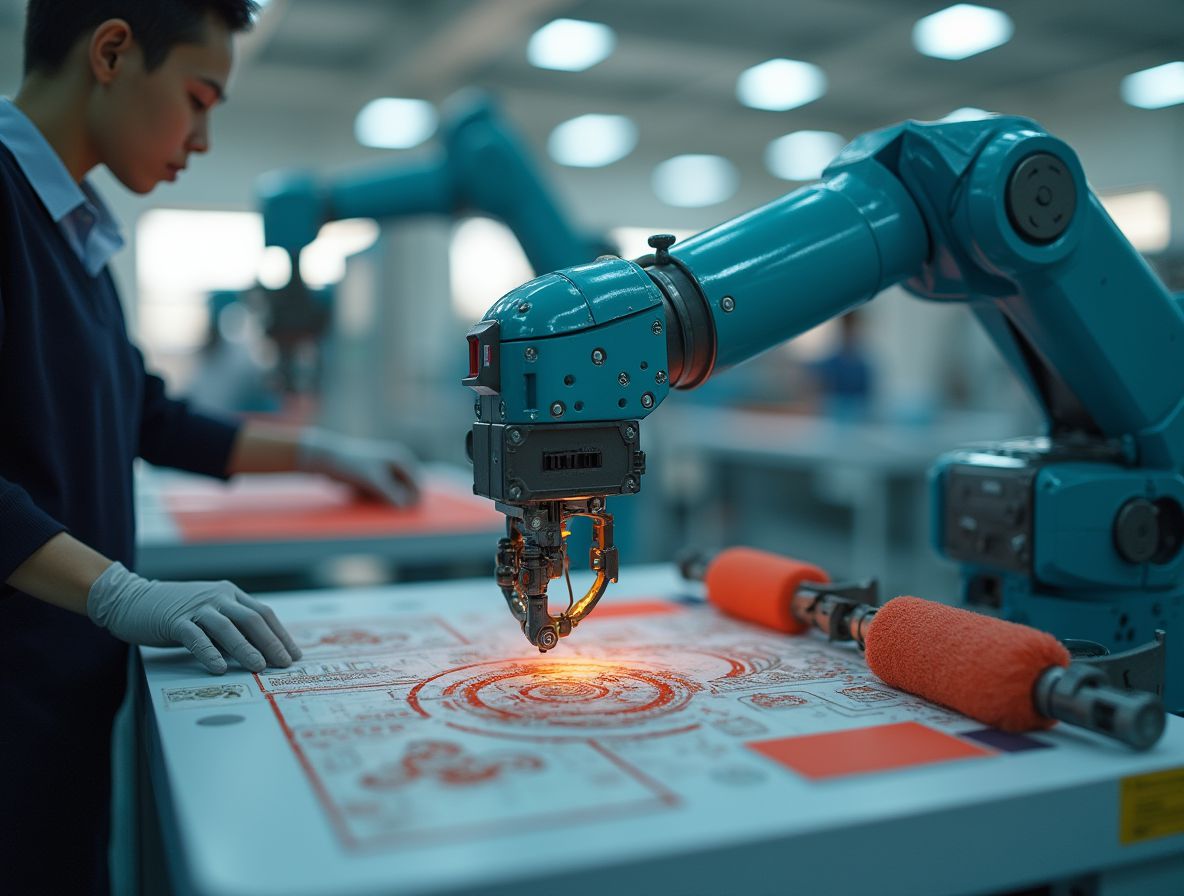 Robotik kollar üretim hattında çalışırken